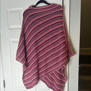 Striped Knit asymmetrical Women's poncho Sweater
